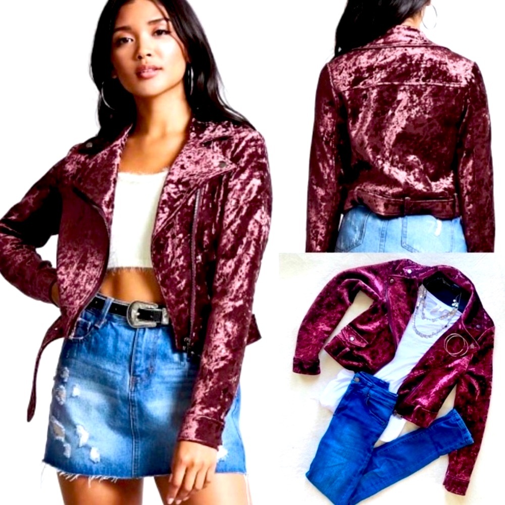 Forever 21 crushed velvet motor style jacket